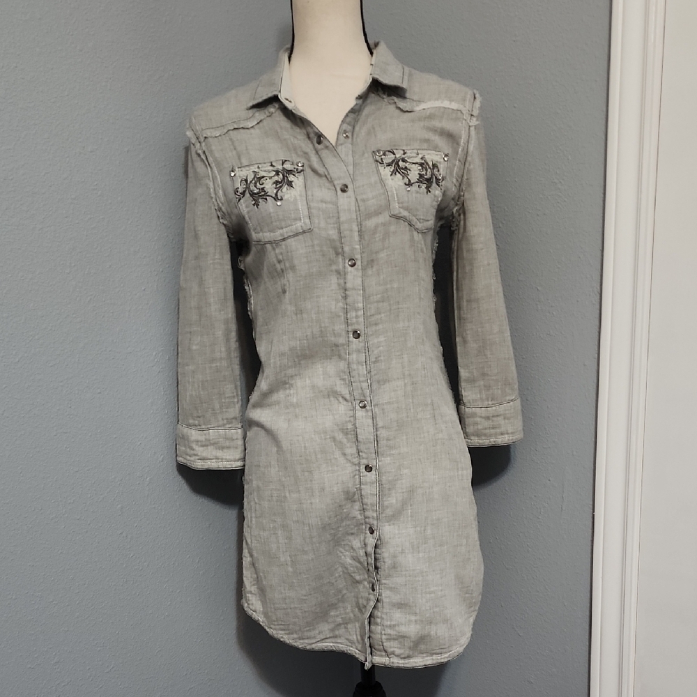 Miss Me Gray Long Sleeve Dress